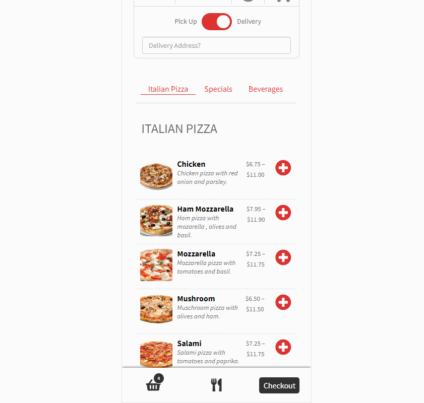WooCommerce adding items with Food Online Plugin for mobile
